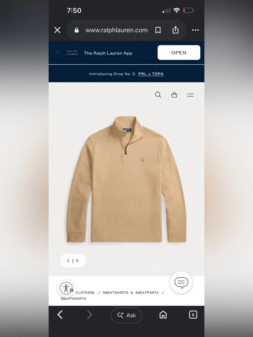 Polo Ralph Lauren Estate Rib quarter zip classic camel Heather tan size XL